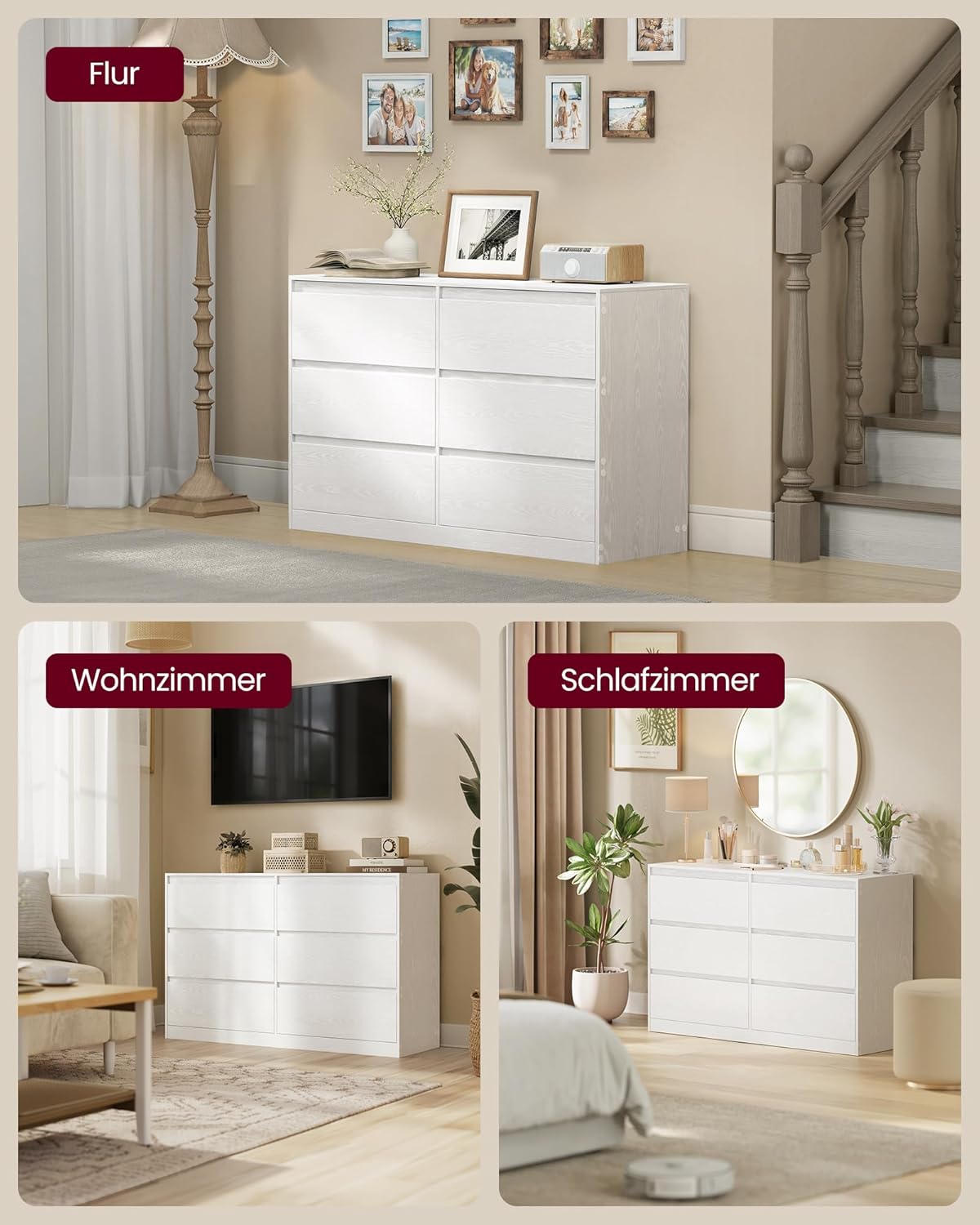 Kommode 6 Schubladen Schlafzimmer Schubladenschrank weiß von Songmics