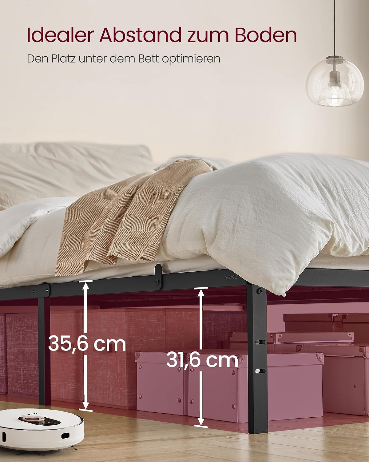 Metallbettgestell 140x200 cm Doppelbett Schwarz Stauraum von Songmics