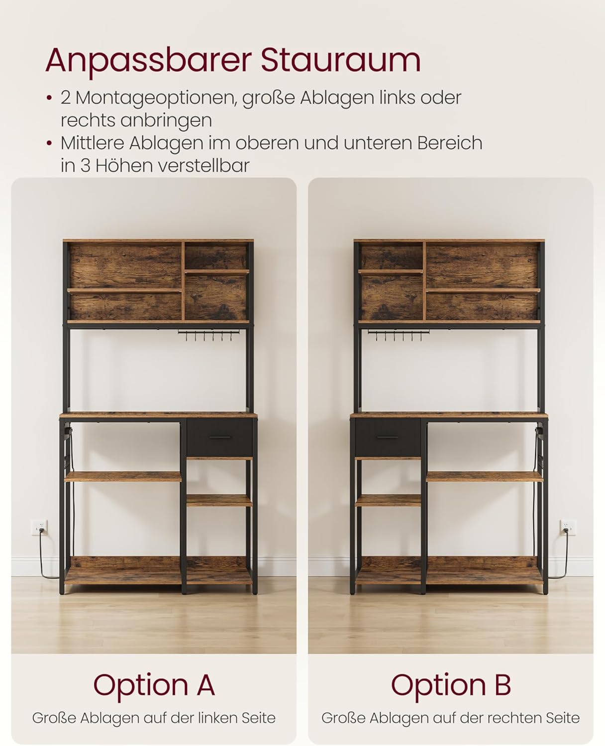 Küchenregal mit Steckdosen Standregal verstellbar 180 cm von Songmics