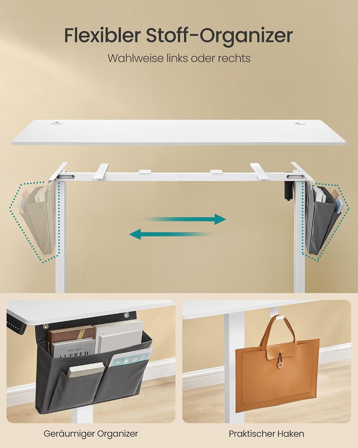 Schreibtisch elektrisch höhenverstellbar 160x70 cm Weiss von Songmics