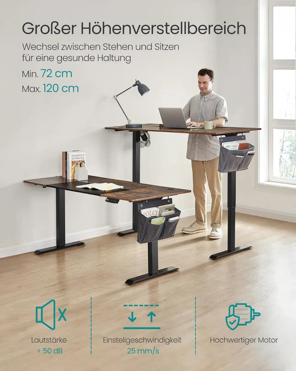 Schreibtisch elektrisch höhenverstellbar mit Memory-Funktion 160 cm vintagebraun von Songmics