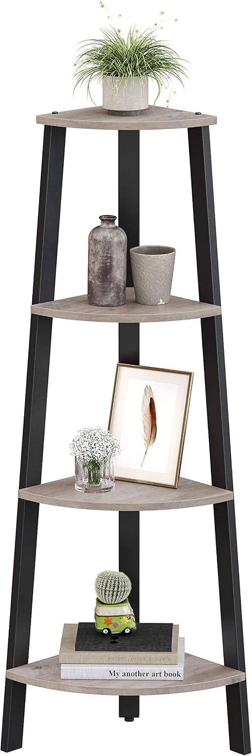 Eckregal 4 Ebenen 33x33x125 cm Greige Schwarz von Songmics