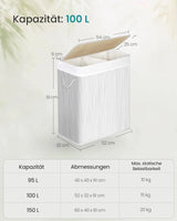 Wäschekorb Wäschesammler 2 Fächer Bambus 100l weiss von Songmics