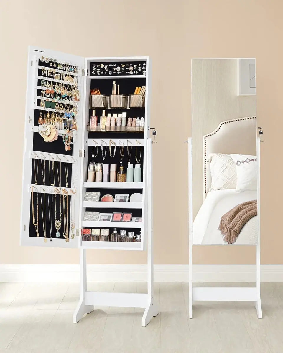 Schmuckschrank Spiegelschrank Stehend Make-up Organizer Weiss von Songmics