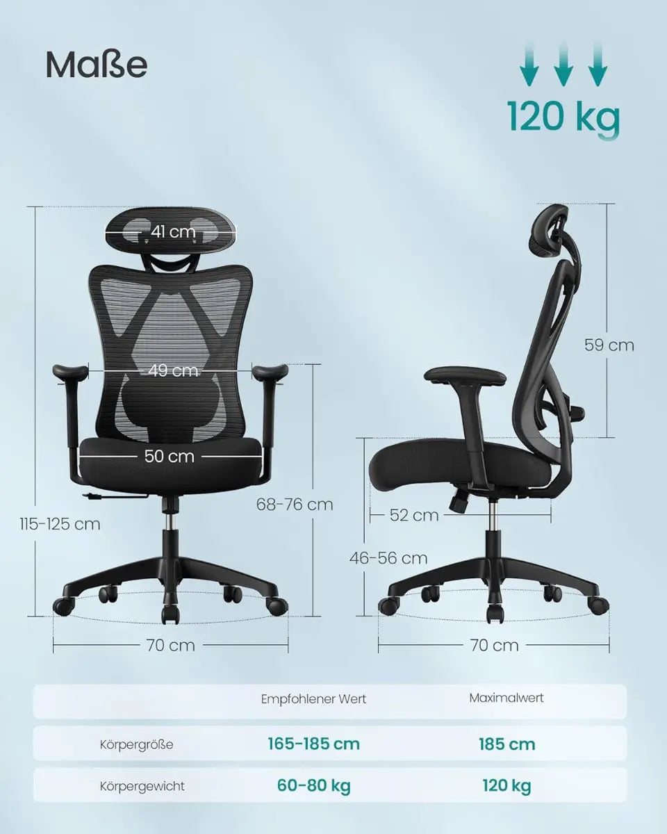 Bürostuhl Ergonomisch Computerstuhl Höhenverstellbar Schwarz von Songmics