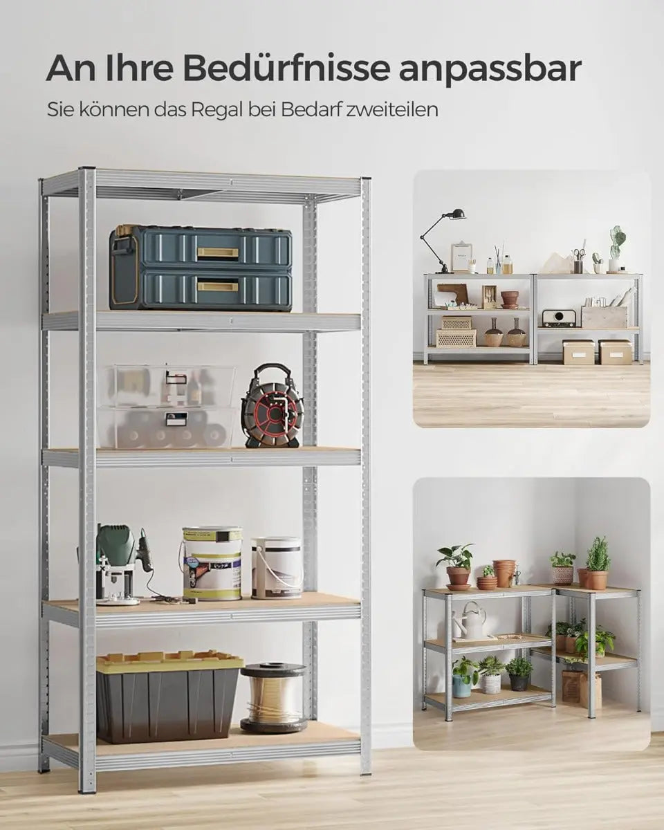 Schwerlastregal Stahlgestell 5 Ablagen Silber von Songmics