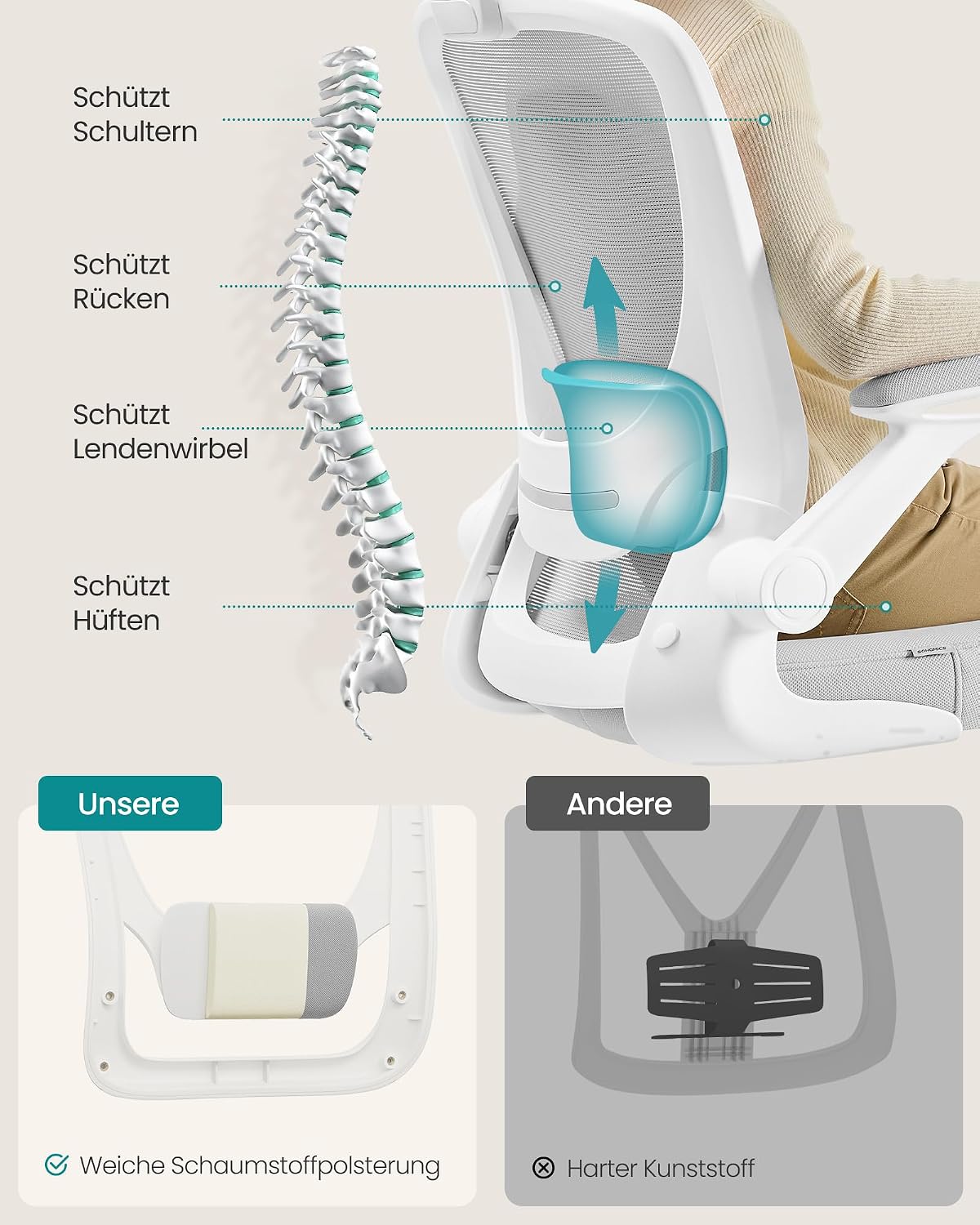 Bürostuhl ergonomisch mit Armlehnen Taubengrau von Songmics