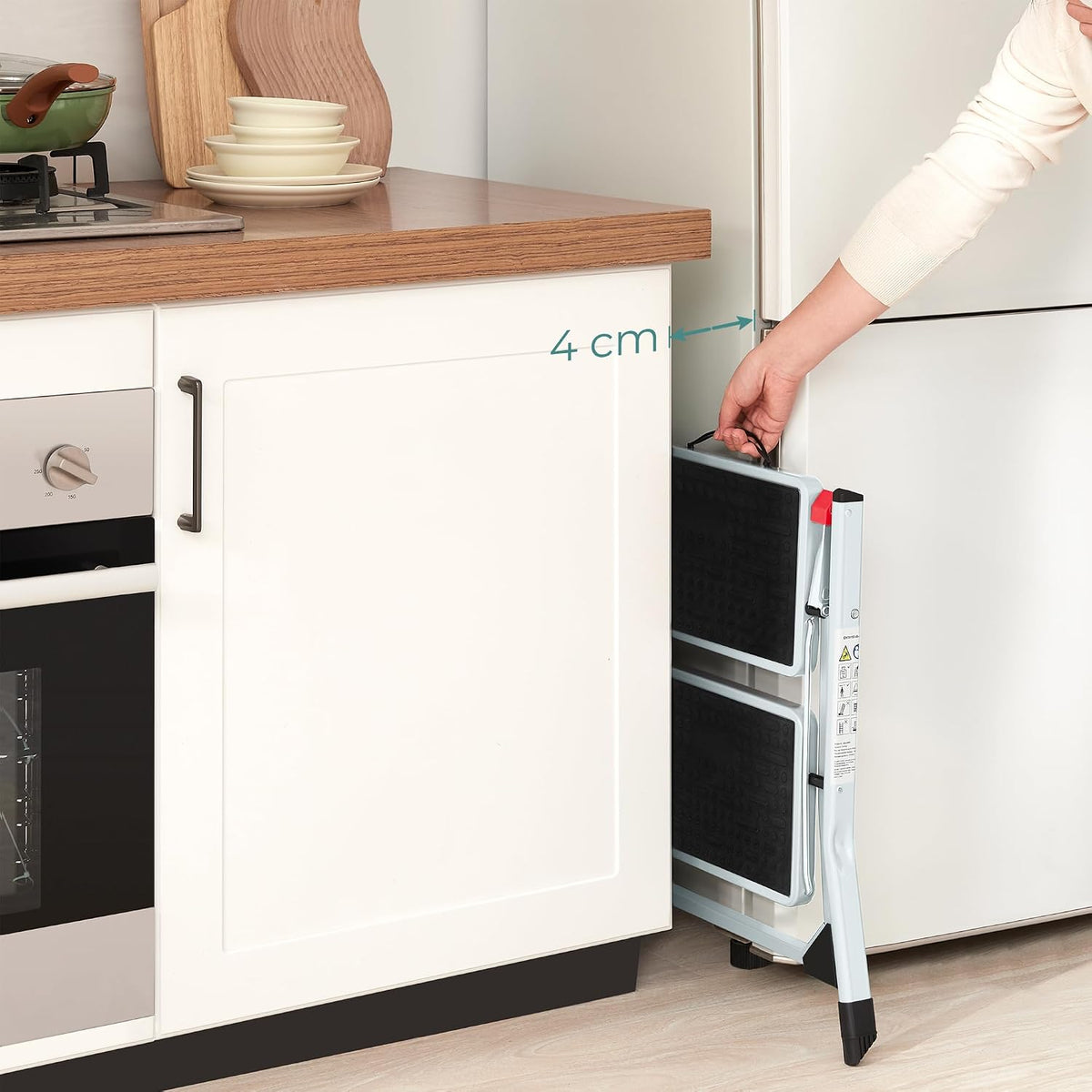 Trittleiter Stahl Klappleiter 150 kg TÜV Weiss von Songmics