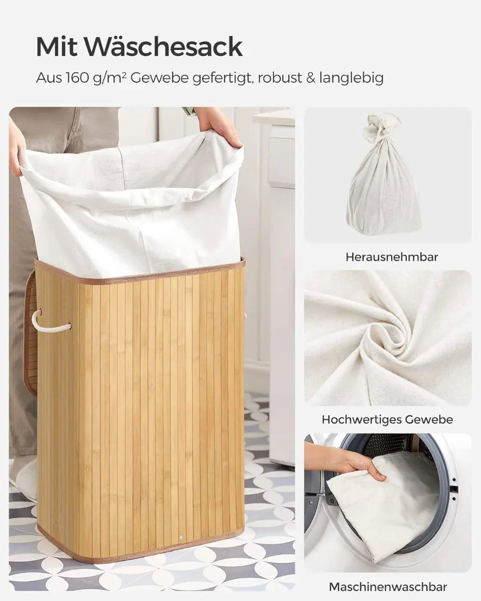 Wäschekorb Wäschesammler mit Deckel Bambus 72l von Songmics