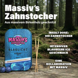 Massiv's Blaulicht Zahnstocher mit Geschmack Blueberry Ice in Metalldose von Wunder Zahnstocher