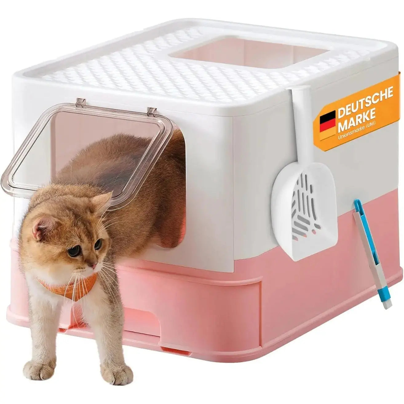 Katzenklo mit Deckel ausziehbar rosa von Songmics
