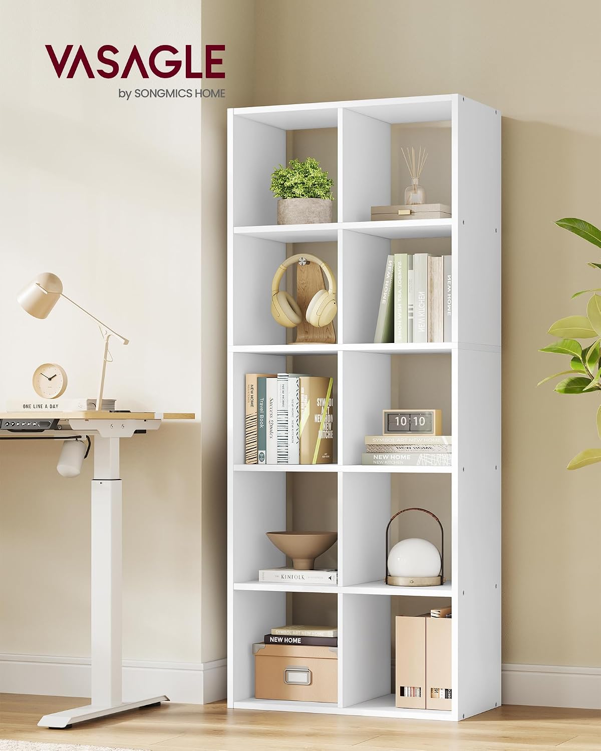 Bücherregal 10 Fächer 65,5x30x161,5 cm Wolkenweiss von Songmics
