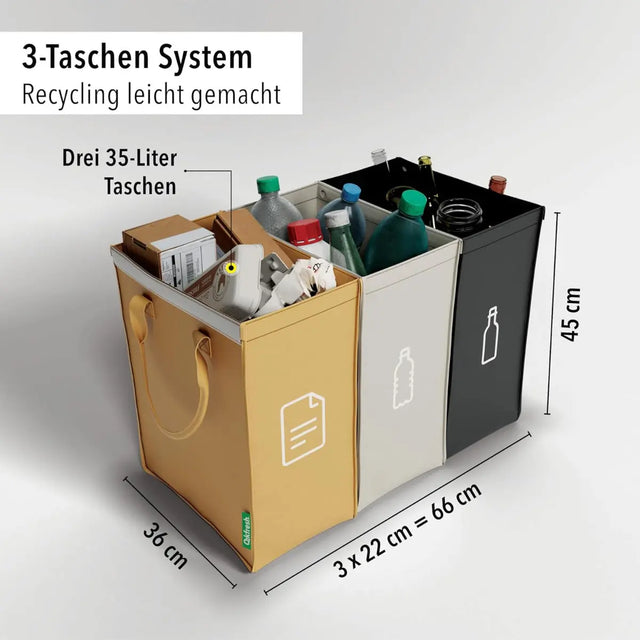 Mülltrennsystem 3er Set (ohne Beschriftung) von Qikfresh