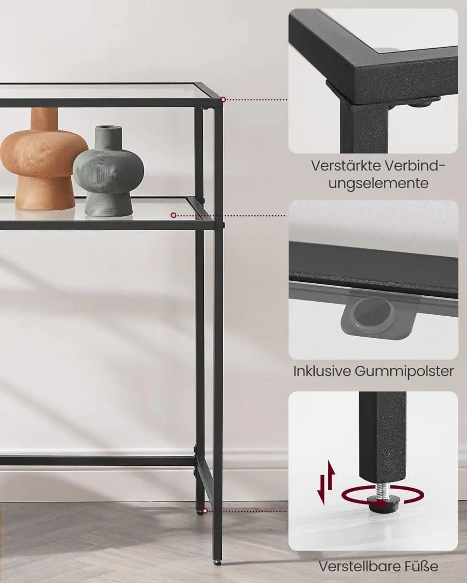 Konsolentisch Glasplatte Metallrahmen Verstellbar Schwarz von Songmics