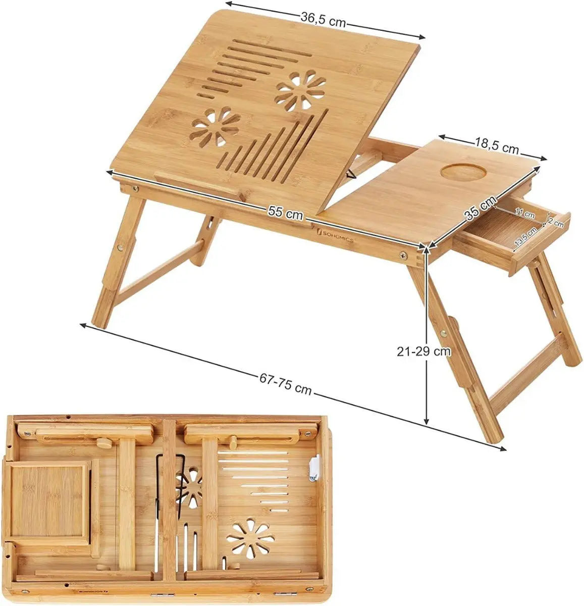 Laptopständer Notebooktisch Klappbar Bambus Kompakt von Songmics