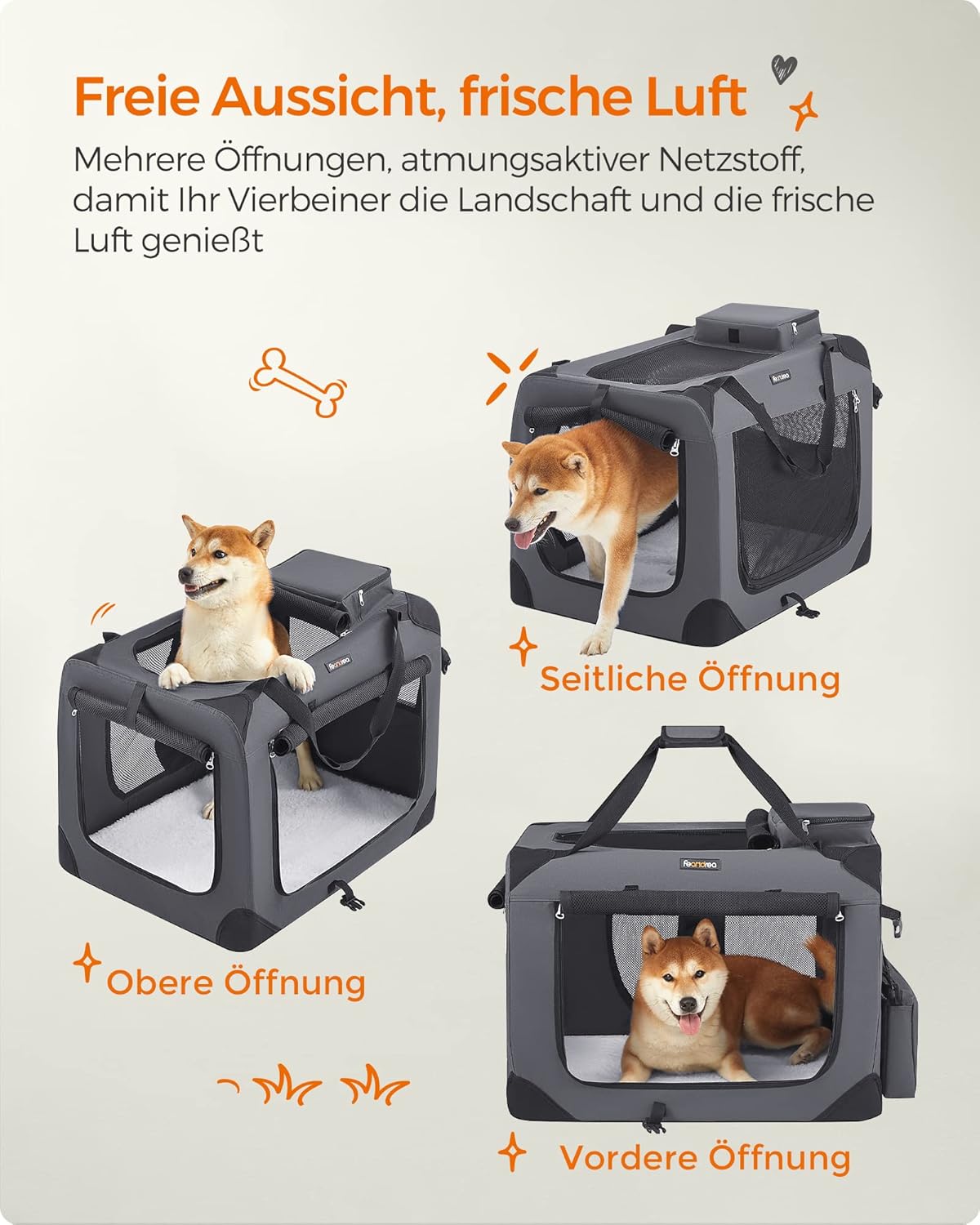 Faltbare Hundebox L 70x52cm Transportbox atmungsaktiv grau von Songmics