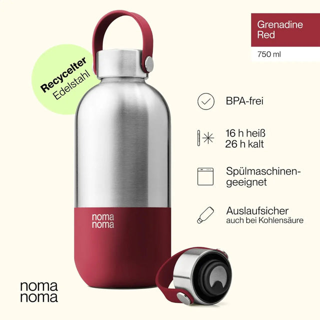 Trinkflasche Edelstahl auslaufsicher 750ml Grenadine Red von noma noma