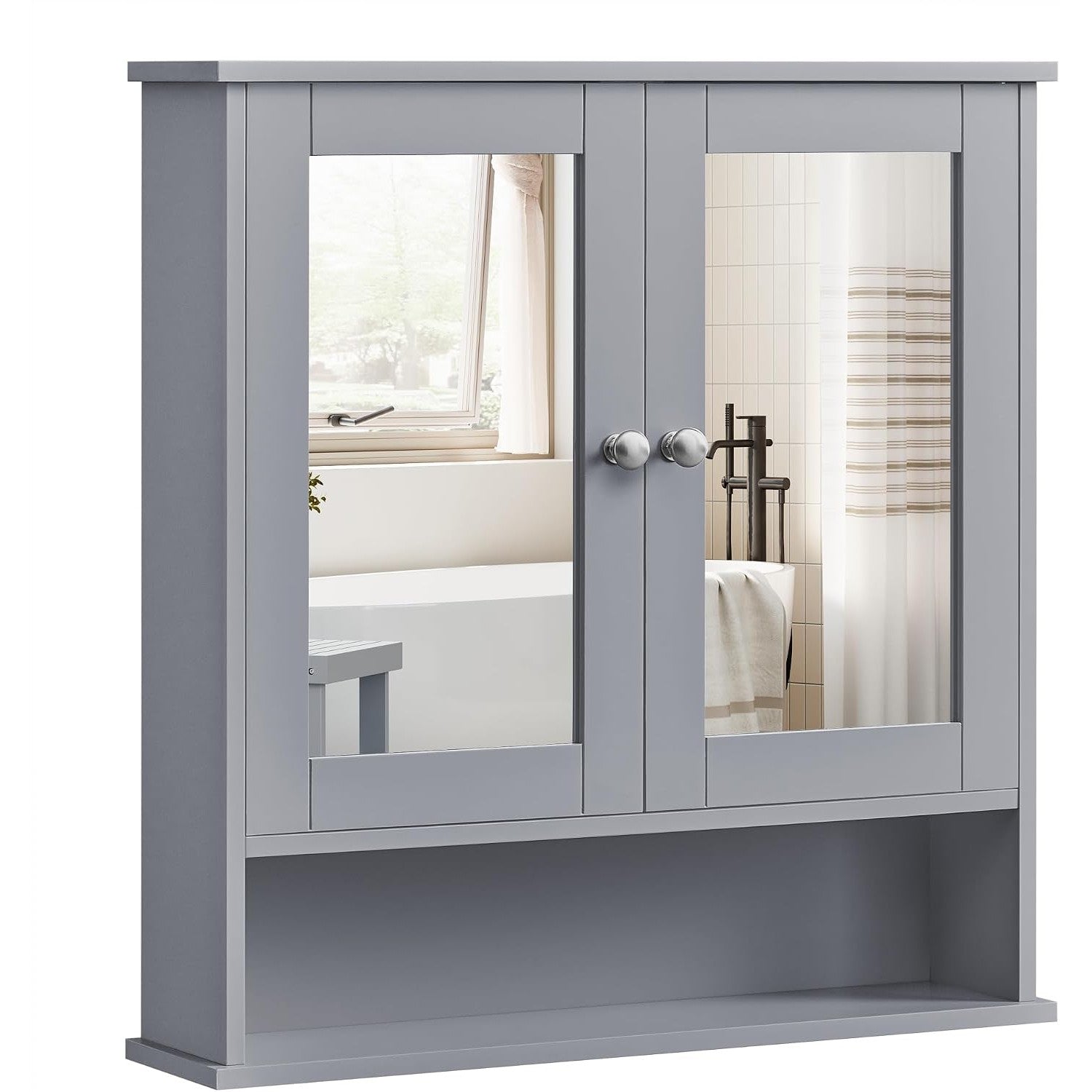 Spiegelschrank Bad Hängeschrank 2 Türen grau 57x59cm von Songmics