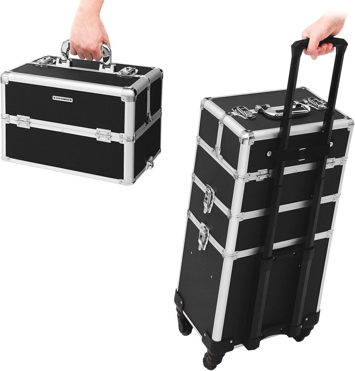 Beauty-Trolley Kosmetikkoffer 3 Ebenen 4 Rollen Schwarz von Songmics