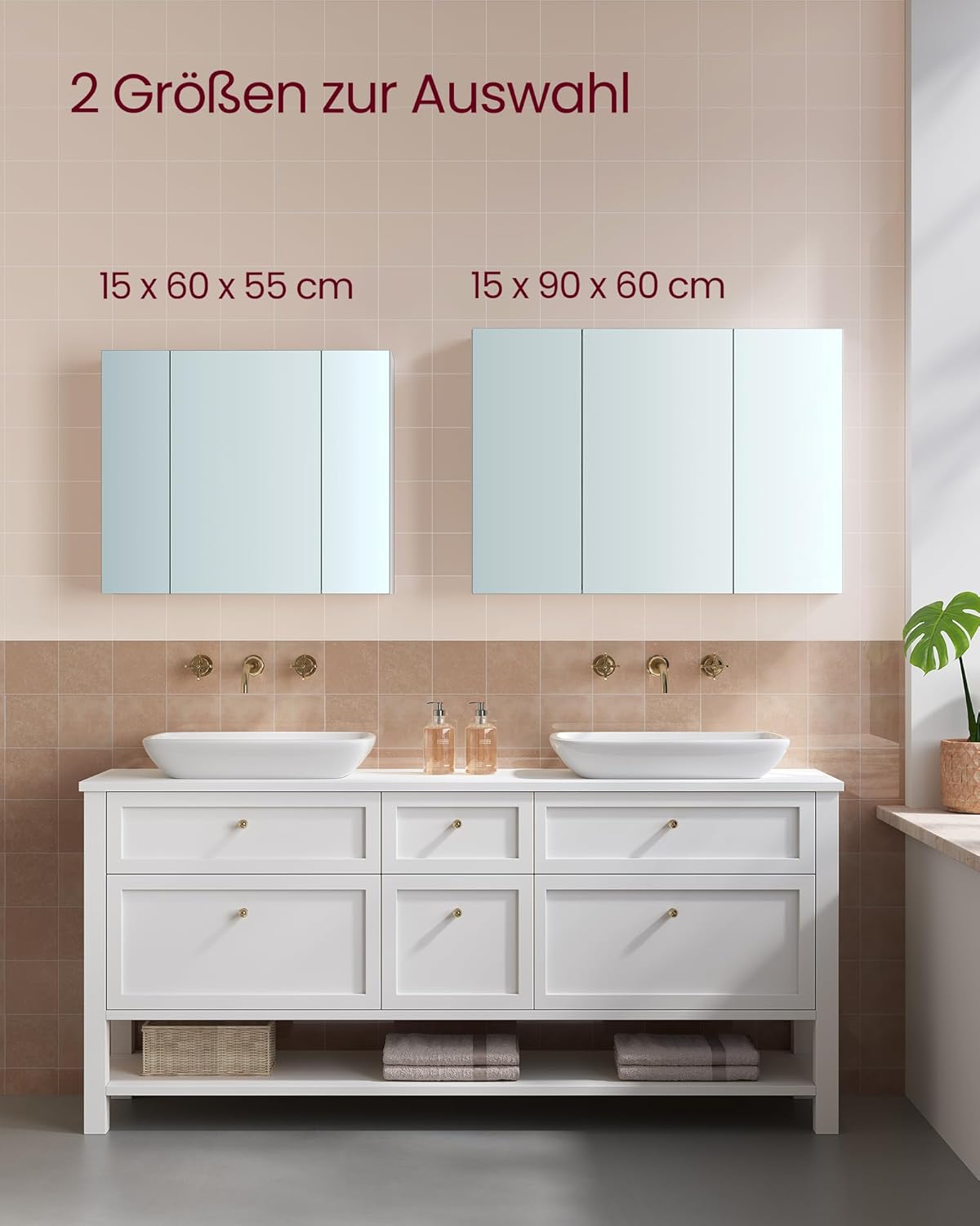 Spiegelschrank Bad 3 Türen weiß 90 cm verstellbar von guteszeug.ch