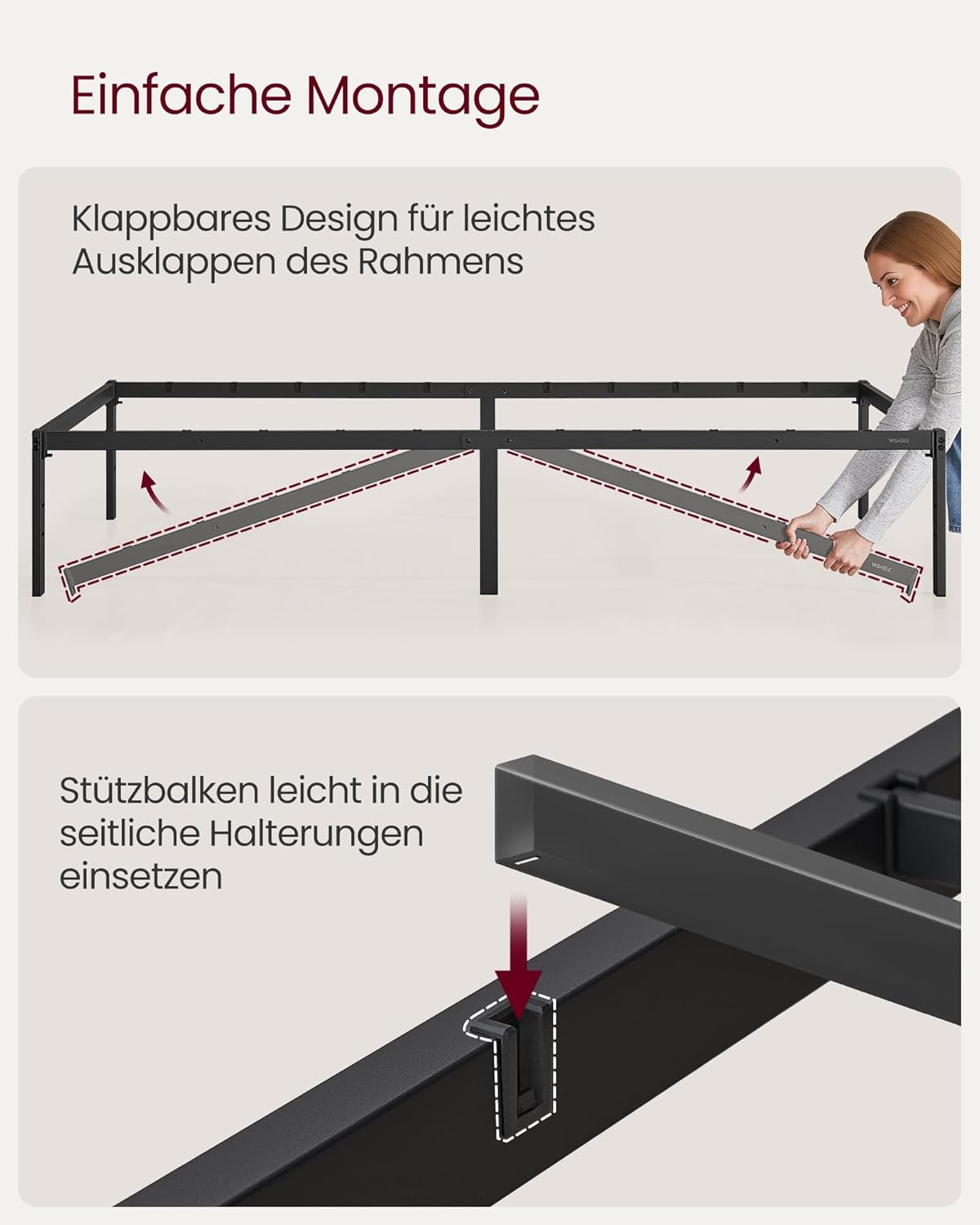 Einzelbett Bettgestell 90x200 cm Metall Tintenschwarz von Songmics