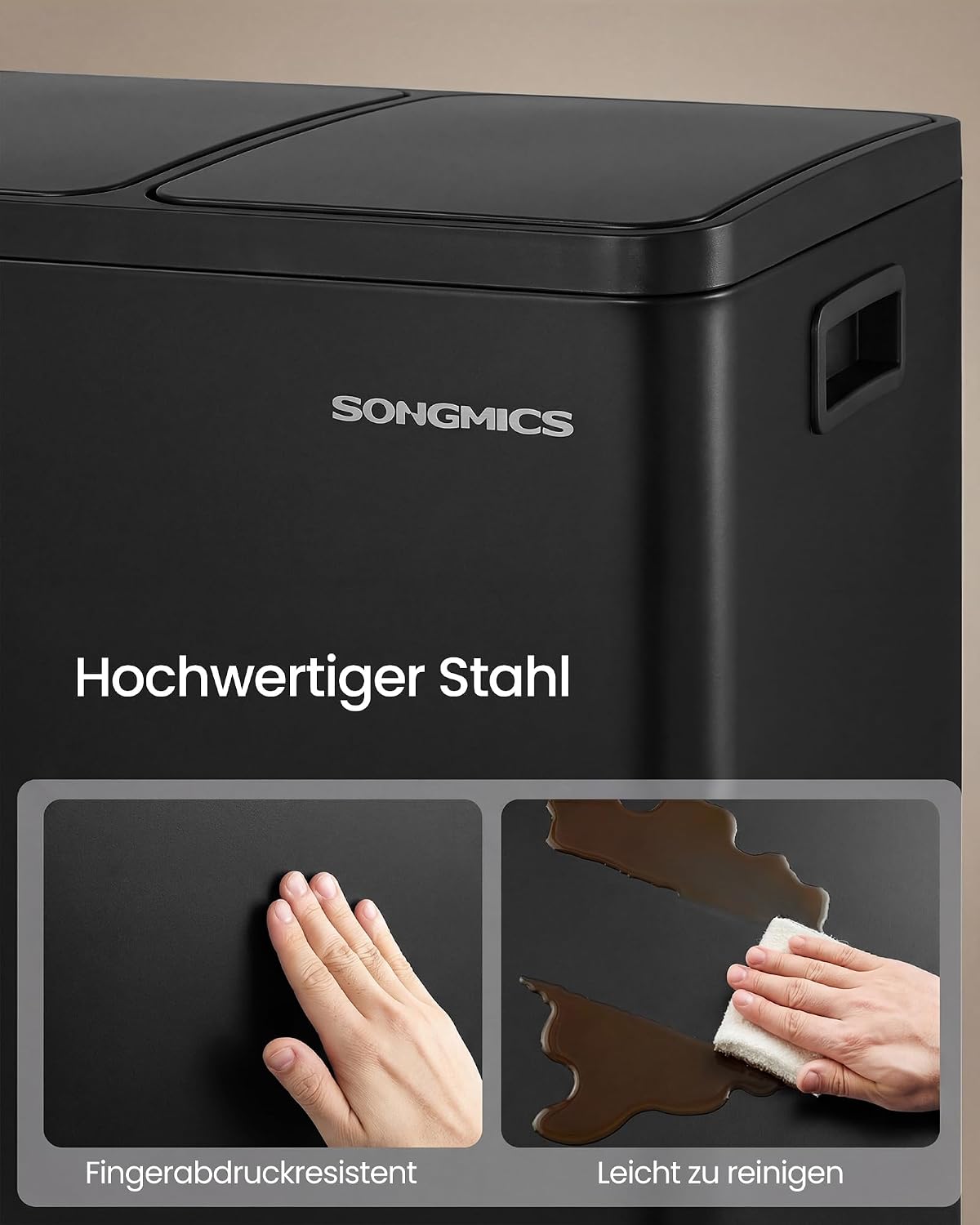 Mülltrennsystem 3 Fächer 54 l Treteimer Schwarz von Songmics