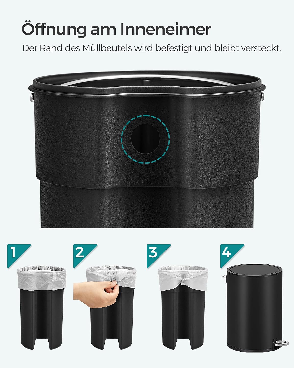 Kosmetikeimer 3 l mit Fusspedal Schwarz Badezimmer von Songmics
