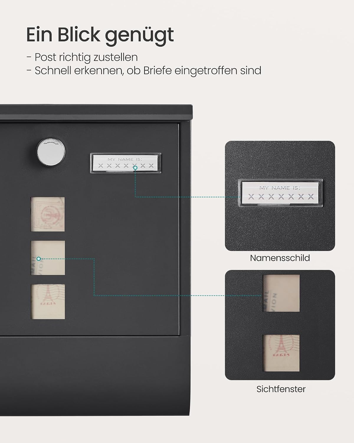 Briefkasten Stahl 30,5x9,5x33,3 cm Schwarz Zeitungshalter von guteszeug.ch