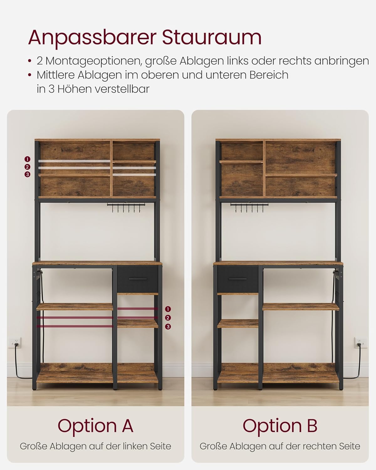 Küchenregal mit Steckdosen Standregal verstellbar 180 cm von Songmics