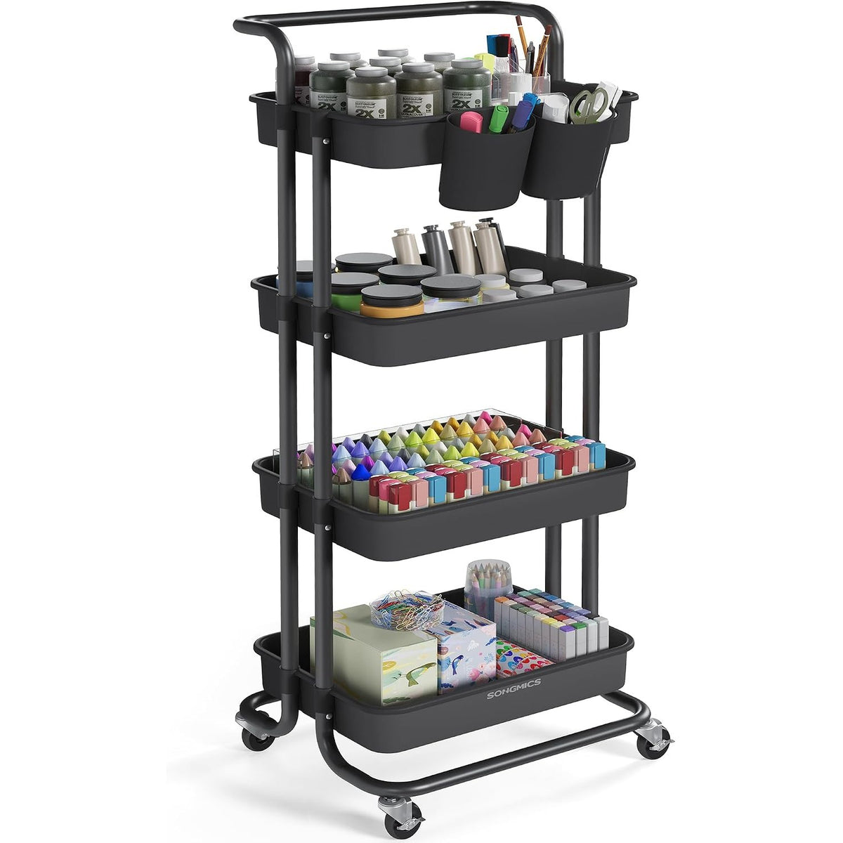 Rollwagen 4 Ablagekörbe 42,5x35,7x115 cm Schwarz von Songmics