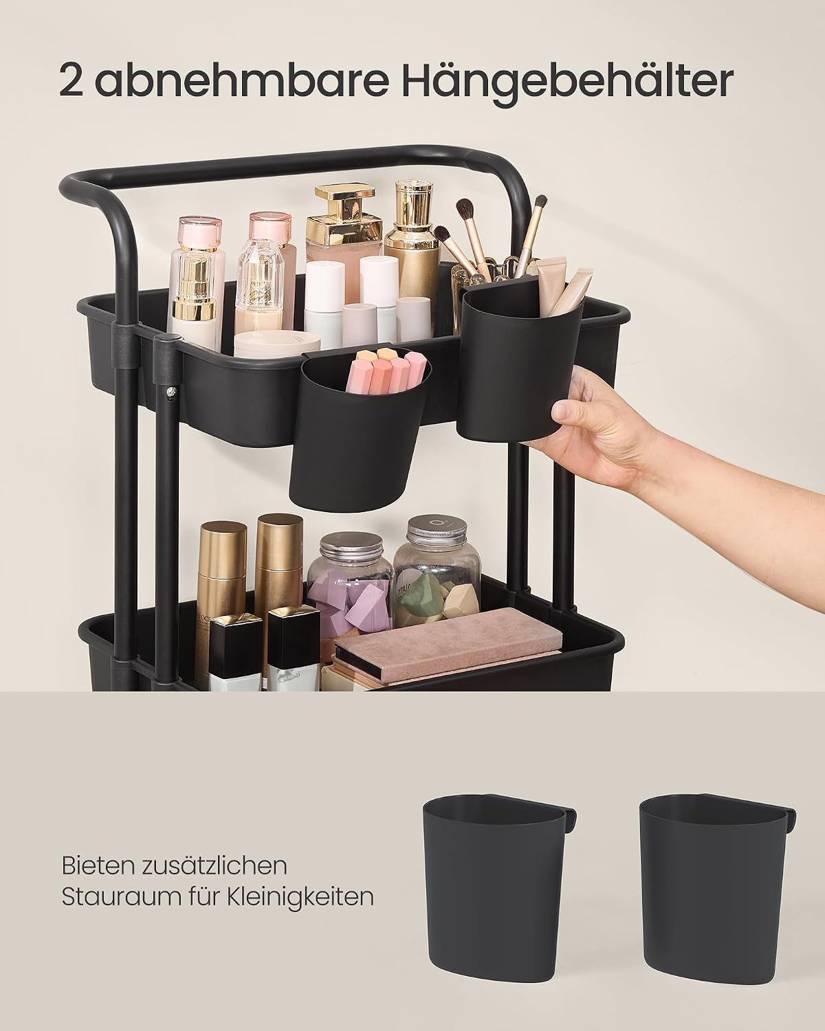 Rollwagen 4 Ablagekörbe 42,5x35,7x115 cm Schwarz von Songmics