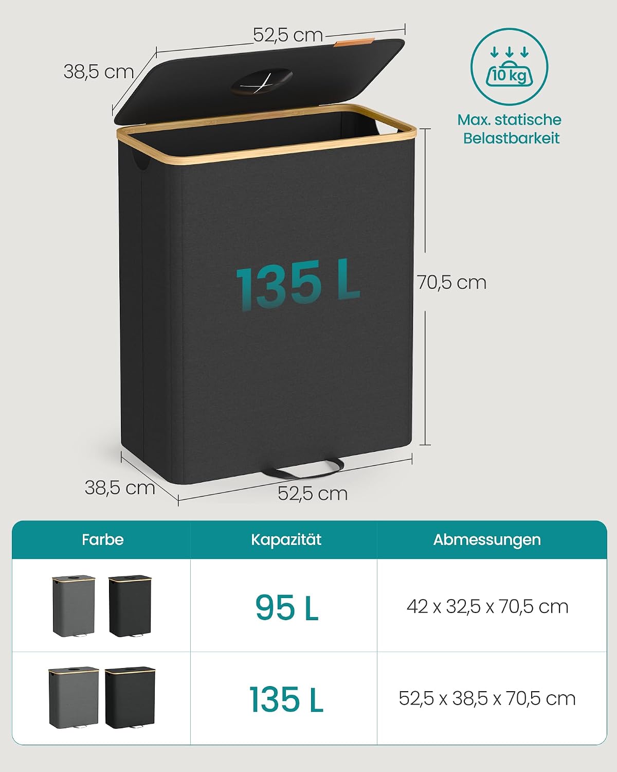 Recyclingbehälter 37 Gallonen Dosenbehälter Ink Schwarz von Songmics