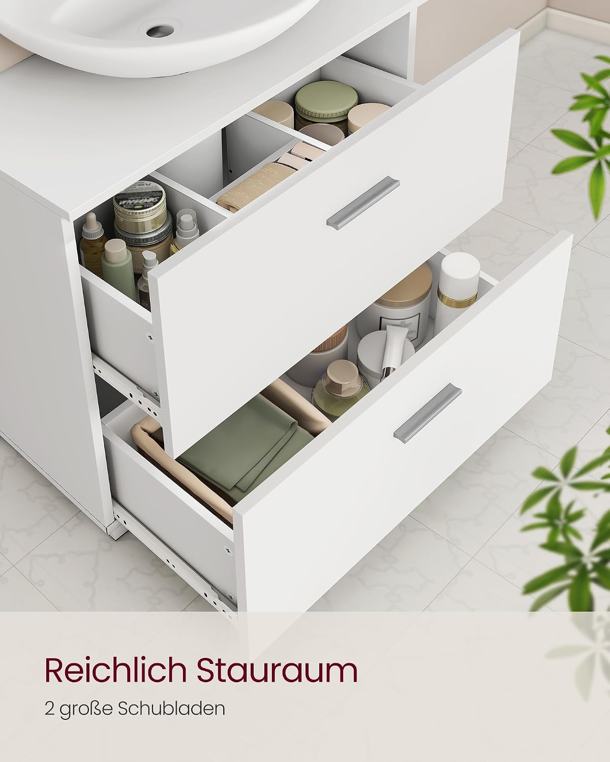 Waschtischunterschrank 60x30x63,8 cm 2 Schubladen Weiss von Songmics
