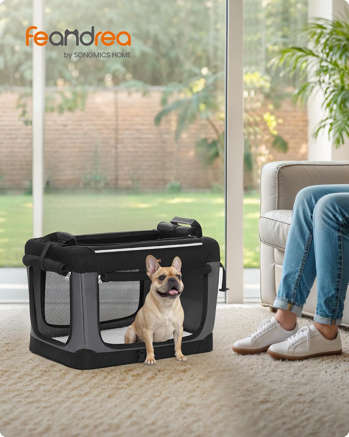 Hundebox faltbar Transportbox 60x42x42 cm Schwarz von Songmics