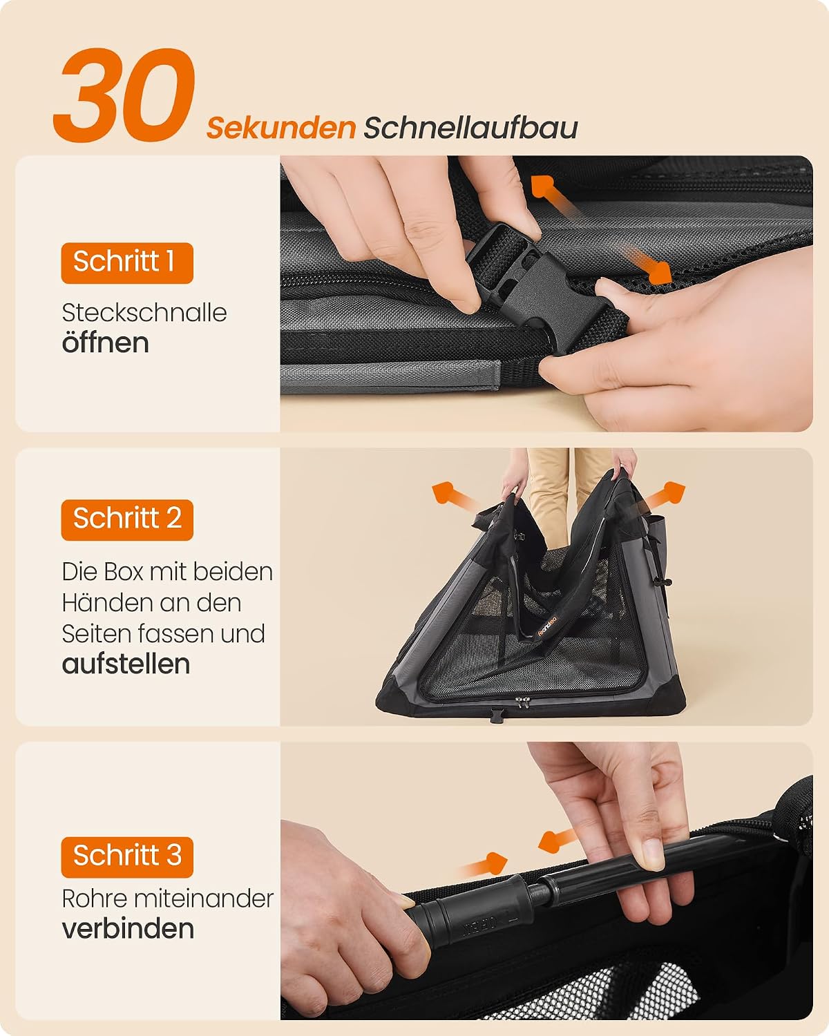 Hundebox faltbar Transportbox 60x42x42 cm Schwarz von Songmics