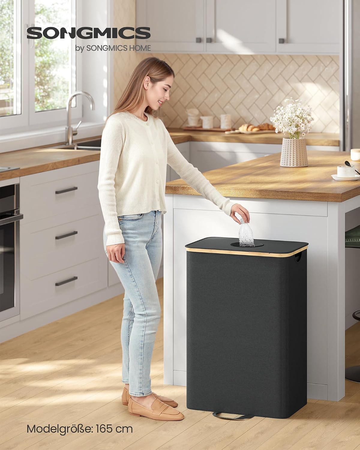 Recyclingbehälter 26,4 Gallonen Schwarz Bambus von Songmics