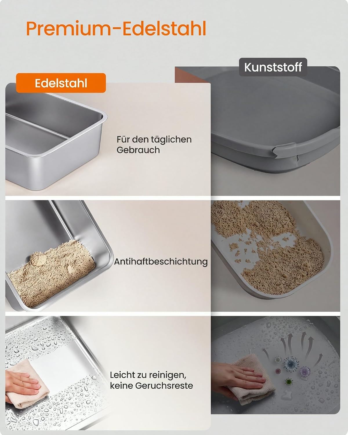 Katzentoilette Edelstahl offen 50x35x15 cm Silbergrau von Songmics