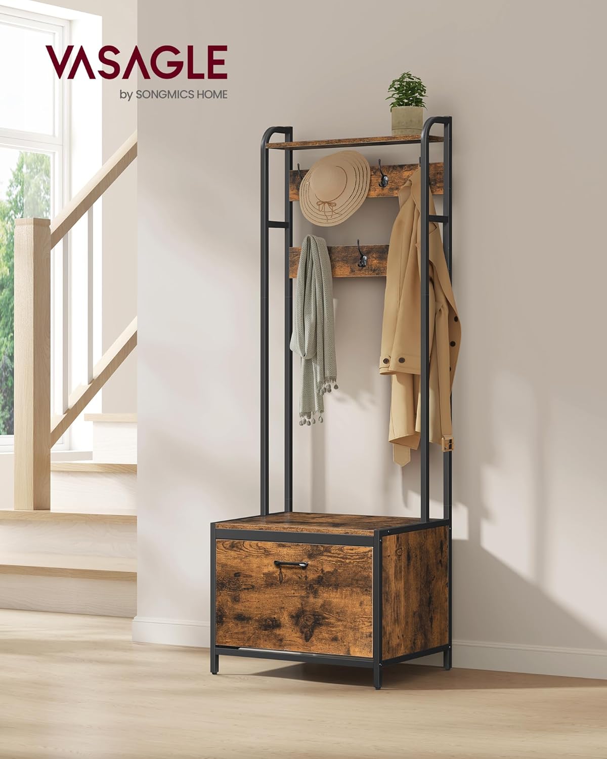 Garderobe 4-in-1 65x40x170 cm mit Schuhschrank Sitzbank von Songmics