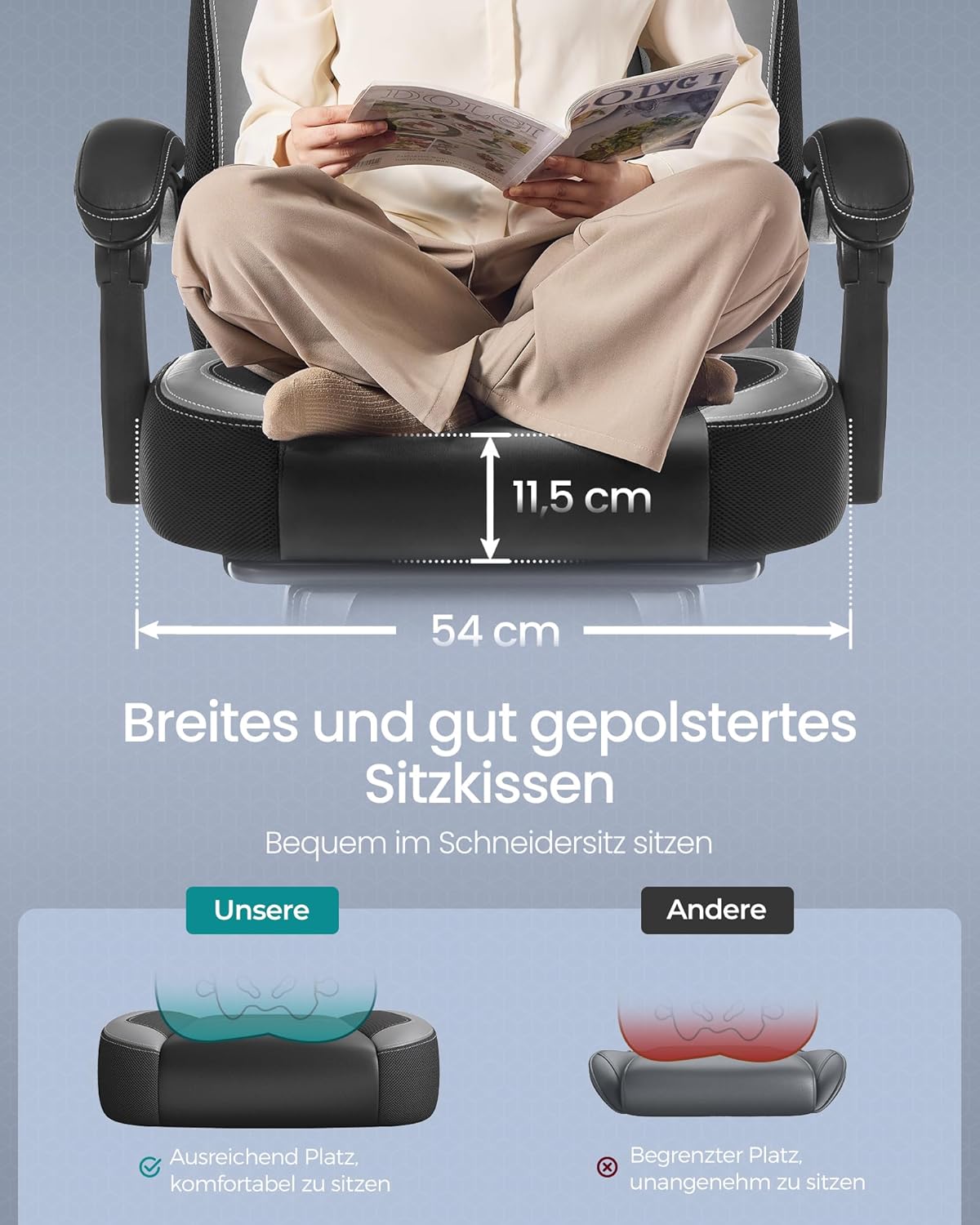 Gamingstuhl Bürostuhl mit Fussstütze Schwarz Grau von Songmics