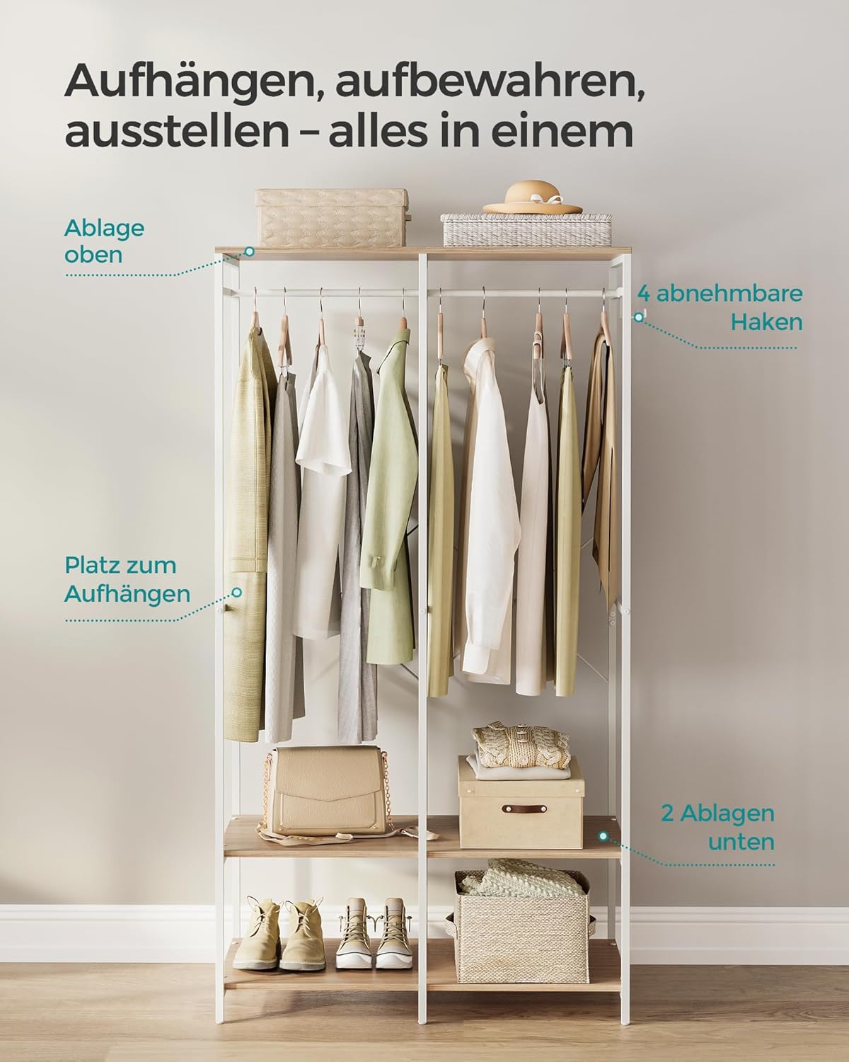 Kleiderständer 94,5x40x180 cm Garderobe Beige von Songmics