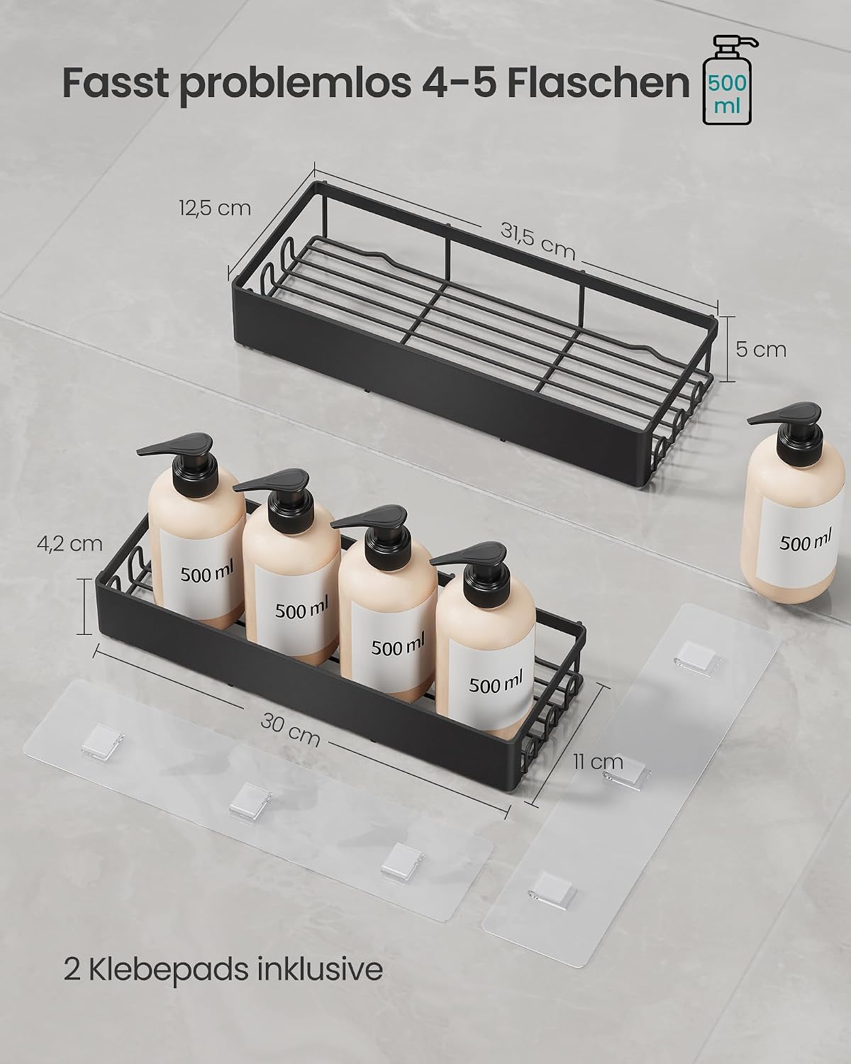Duschregal 2er-Set 31,5x12,5x5 cm Schwarz ohne Bohren von Songmics