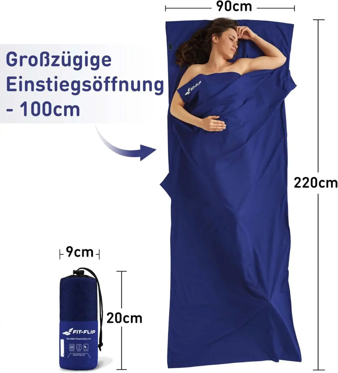 Hüttenschlafsack Mikrofaser ultraleicht mit Kissenfach 90x220cm Königsblau von guteszeug.ch