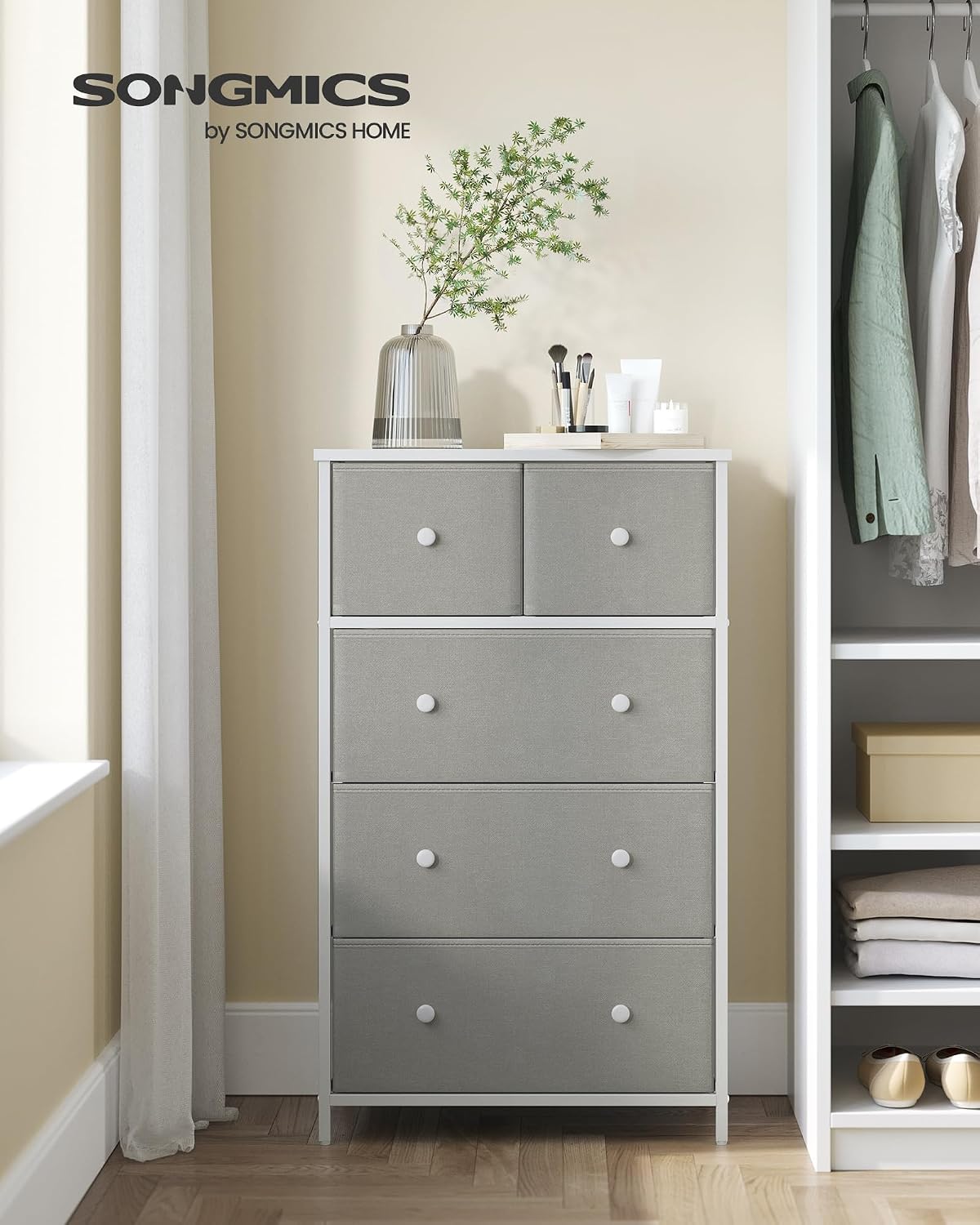 Schubladenkommode 5 Stoffschubladen 56x30x93 cm Braun von Songmics