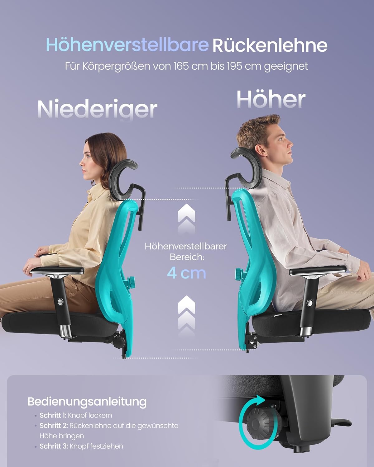 Ergonomischer Bürostuhl mit Kopf- und Lordosenstütze von Songmics