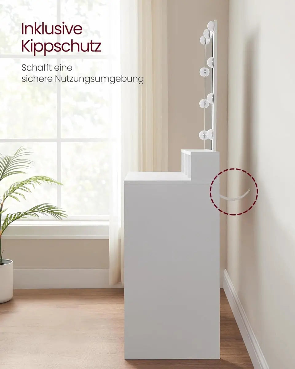 Schminktisch LED Spiegel Schubladen Fächer Weiss von Songmics