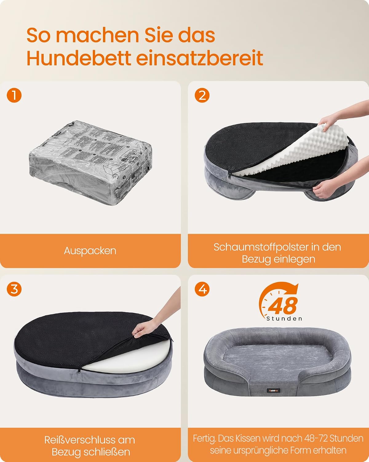 Hundebett 76x51x18 cm Taubengrau Orthopädisch von Songmics