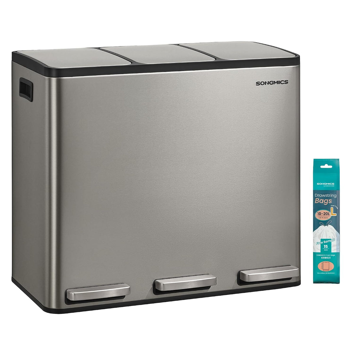 Abfalleimer 3x18 L 3 Fächer Edelstahl Ecru von Songmics