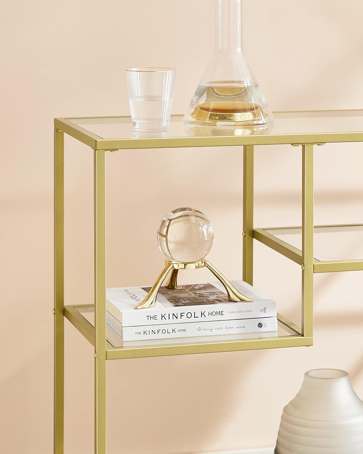 Konsolentisch 100x35x80 cm Hartglas Gold Stahl von Songmics