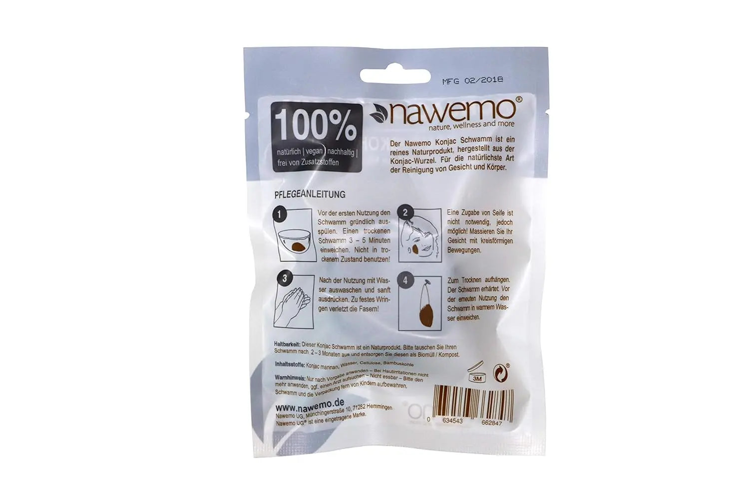 Konjac Schwamm Bambuskohle, für unreine Haut von Nawemo