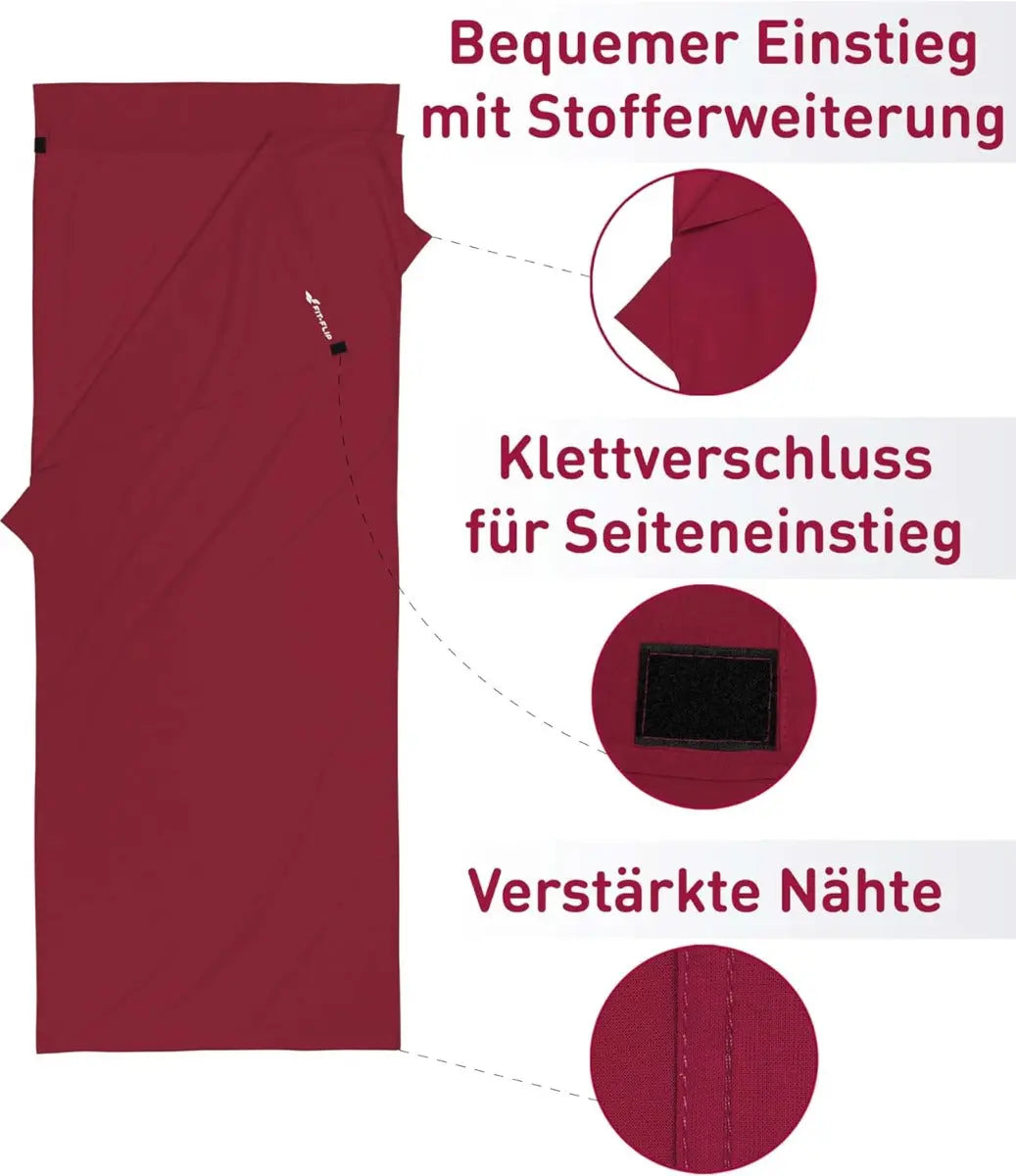 Hüttenschlafsack Mikrofaser ultraleicht mit Kissenfach 90x220cm Weinrot von guteszeug.ch